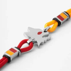 AS Roma Gioielli<Bracciale con placca centrale Lupetto in acciaio anallergico e cordino in tessuto regolabile rosso e giallo