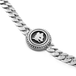 AS Roma Gioielli<Bracciale Grumetta Lupa X Nove25, Unisex, Argento Brunito