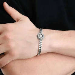 AS Roma Gioielli<Bracciale Grumetta Lupa X Nove25, Unisex, Argento Brunito