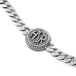 AS Roma Gioielli<Bracciale Grumetta Sigillo ASR tondo X Nove25, Unisex, Argento Brunito