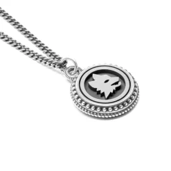 AS Roma Gioielli<Collana Grumetta Pendente Lupa X Nove25, Unisex, Argento Brunito