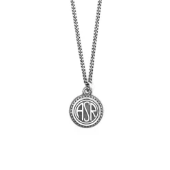 AS Roma Gioielli<Collana Grumetta Pendente ASR tondo X Nove25, Unisex, Argento Brunito