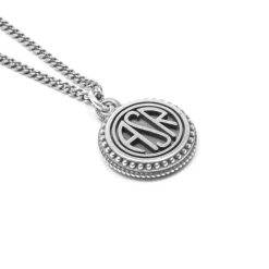 AS Roma Gioielli<Collana Grumetta Pendente ASR tondo X Nove25, Unisex, Argento Brunito