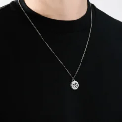 AS Roma Gioielli<Collana Grumetta Pendente ASR tondo X Nove25, Unisex, Argento Brunito