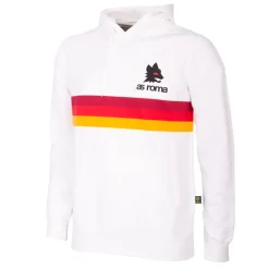 Uomo AS Roma Felpe<Felpa con cappuccio a righe retrò e logo lupetto , Adulto, Bianco