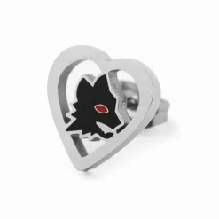 AS Roma Gioielli<Orecchini in acciaio anallergico con cuore e Lupetto smaltato nero con occhio rosso