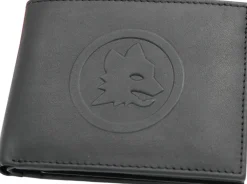 AS Roma Portafogli<Portafoglio in vera pelle con logo Lupetto, Uomo, Nero